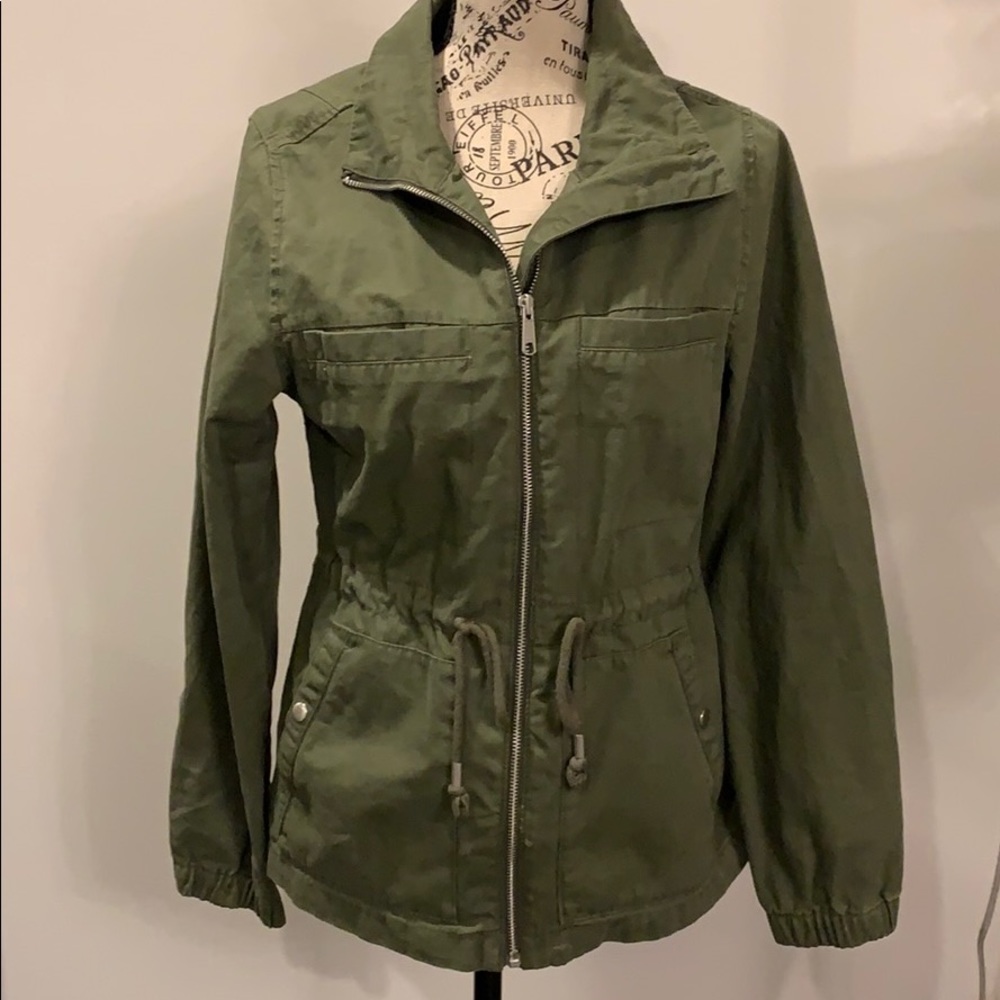 Olive green cinch utility jacket